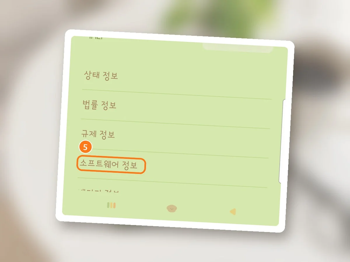 휴대전화 정보 화면(개인정보 가림), 소프트웨어 정보에 주황 테두리