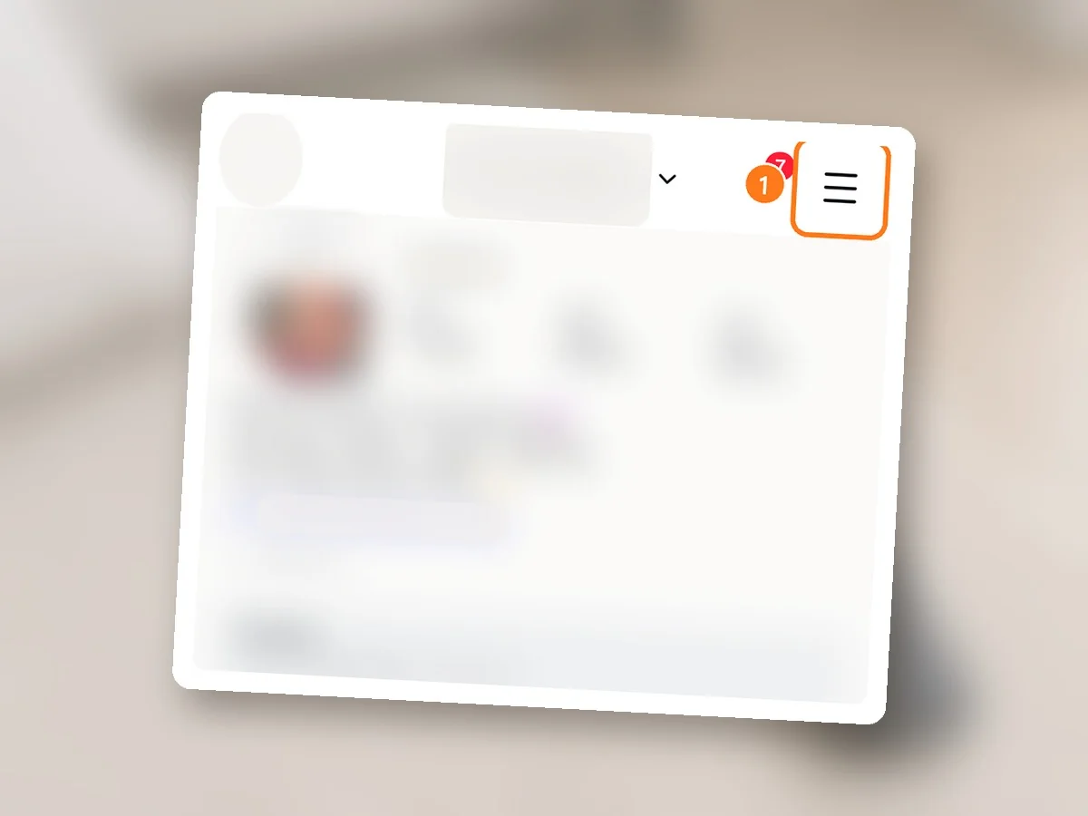 인스타그램 내 프로필 화면 오른쪽 위, 줄 세 개 메뉴에 주황 테두리와 1번