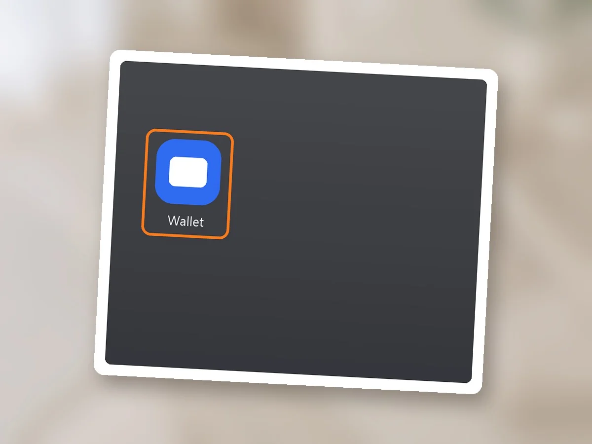 홈 화면을 공식 안내대로 그린 화면, Wallet 앱 아이콘에 주황 테두리