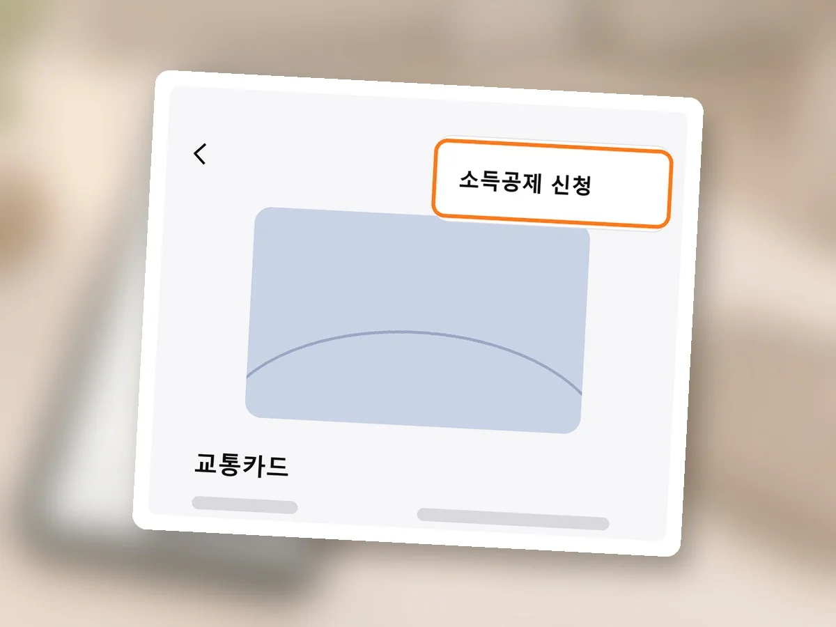 옵션 더보기를 연 교통카드 화면을 그린 화면, 소득공제 신청에 주황 테두리